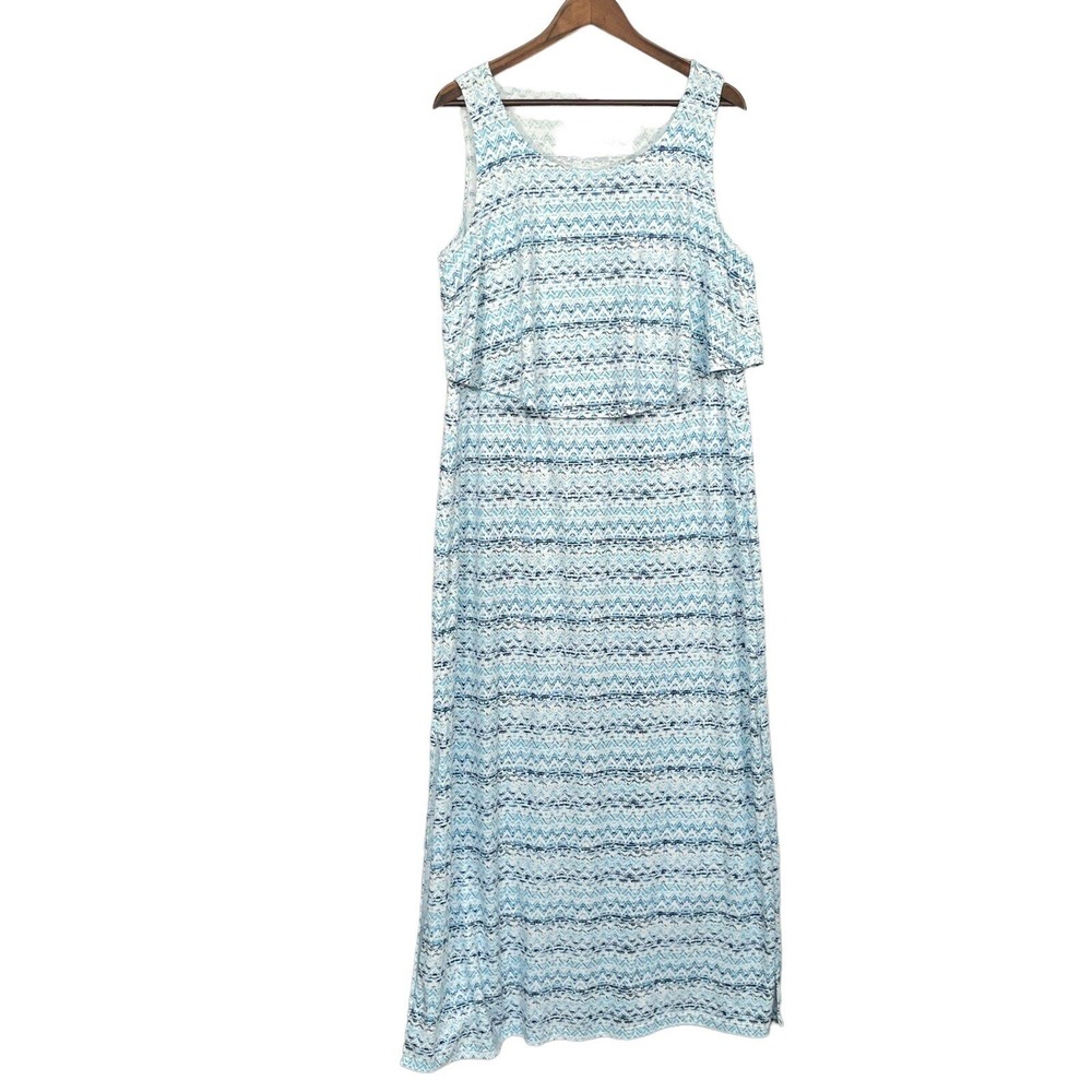 Esmara Womens XL Blue White Geometric Chevron Popover Sleeveless Maxi Dress